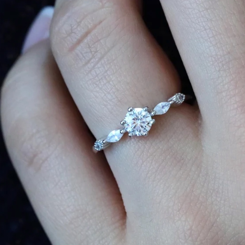 Sterling Silver CZ Solitaire Ring – Classic 5mm Center with Marquise
